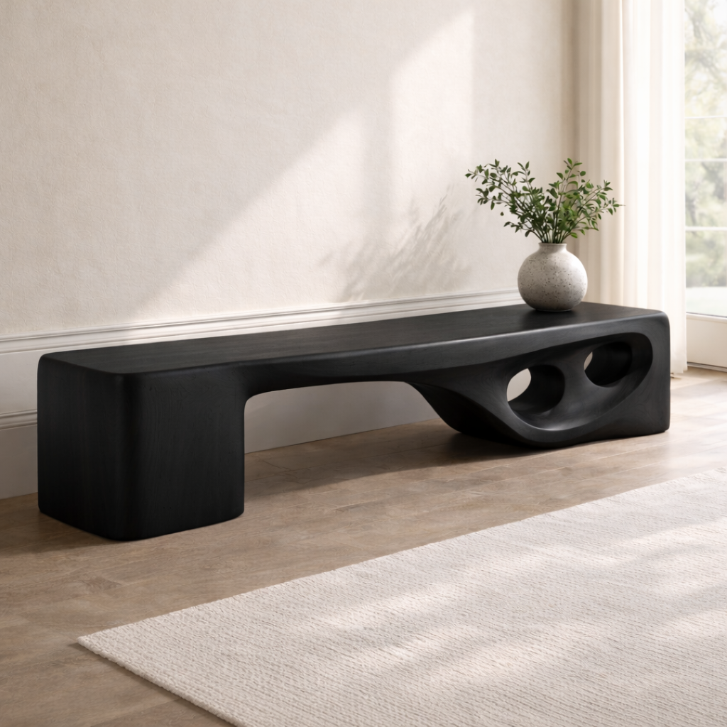 Modern Entryway Bench Sculptural Curved Hallway Seat Organic Statement Furniture