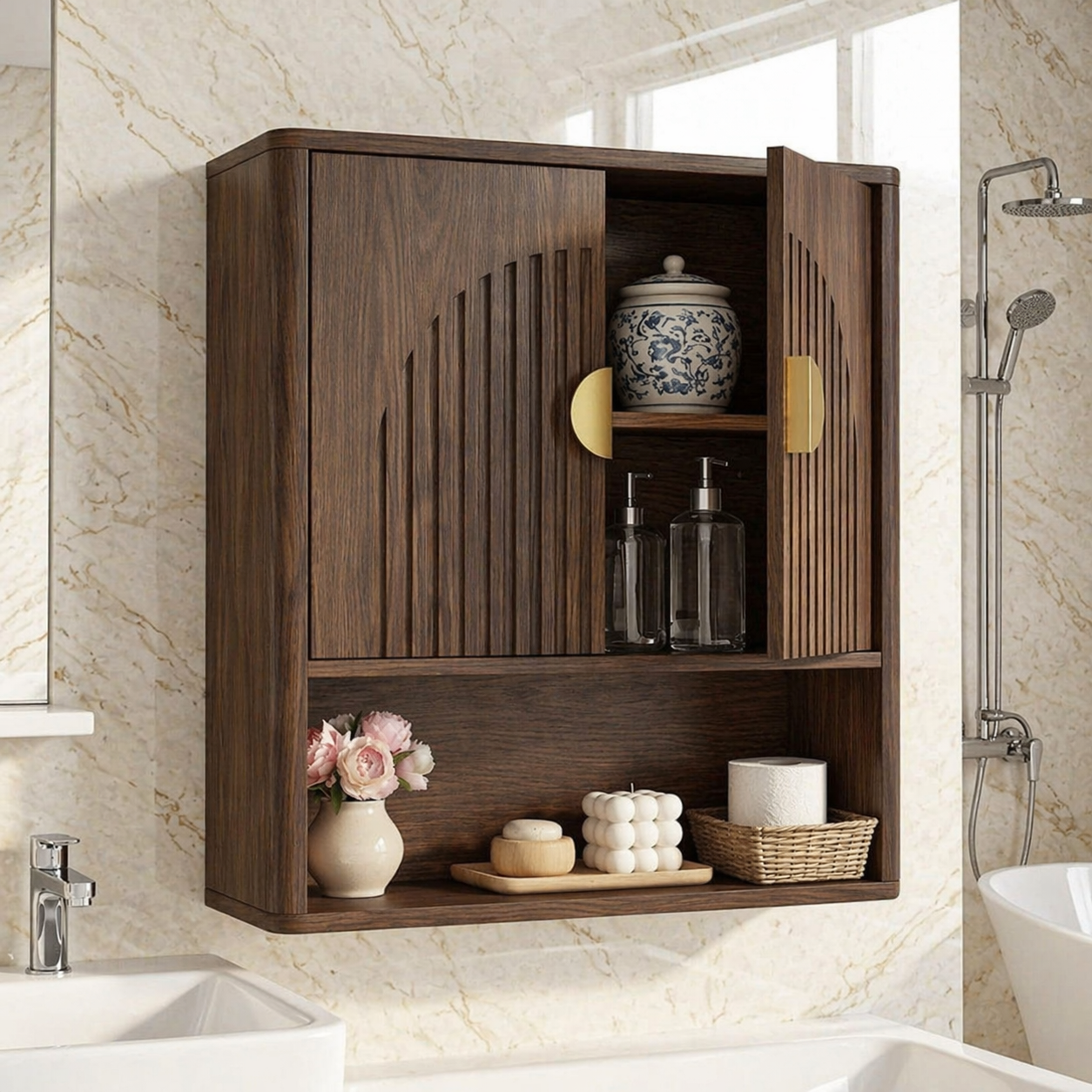 Floating Bathroom Cabinet, Modern Wall Mounted Vanity Storage Open Shelf Organizer