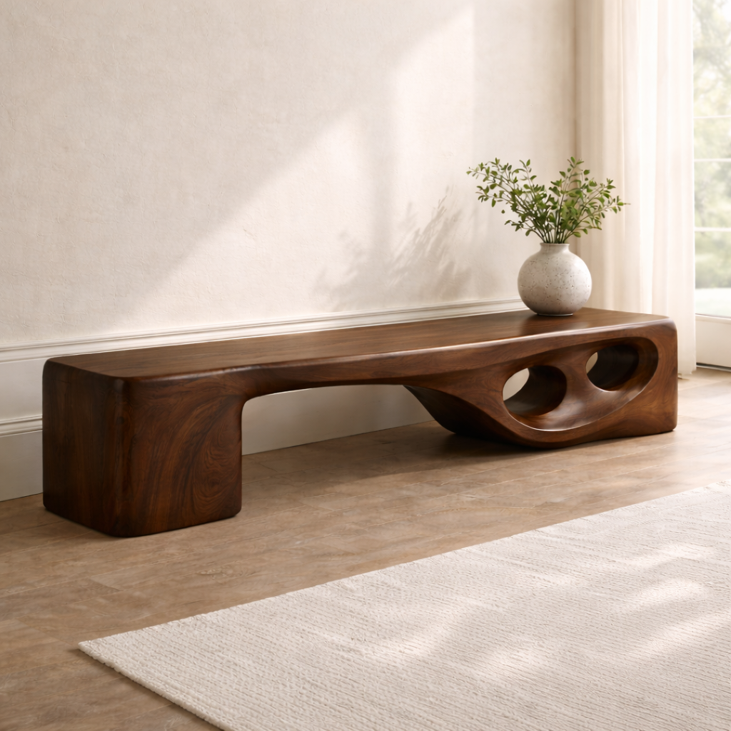 Modern Entryway Bench Sculptural Curved Hallway Seat Organic Statement Furniture