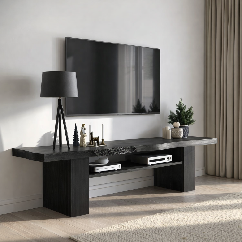 Live Edge Solid Wood TV Stand Rustic Media Console Modern Entertainment Center Table Kitchnce