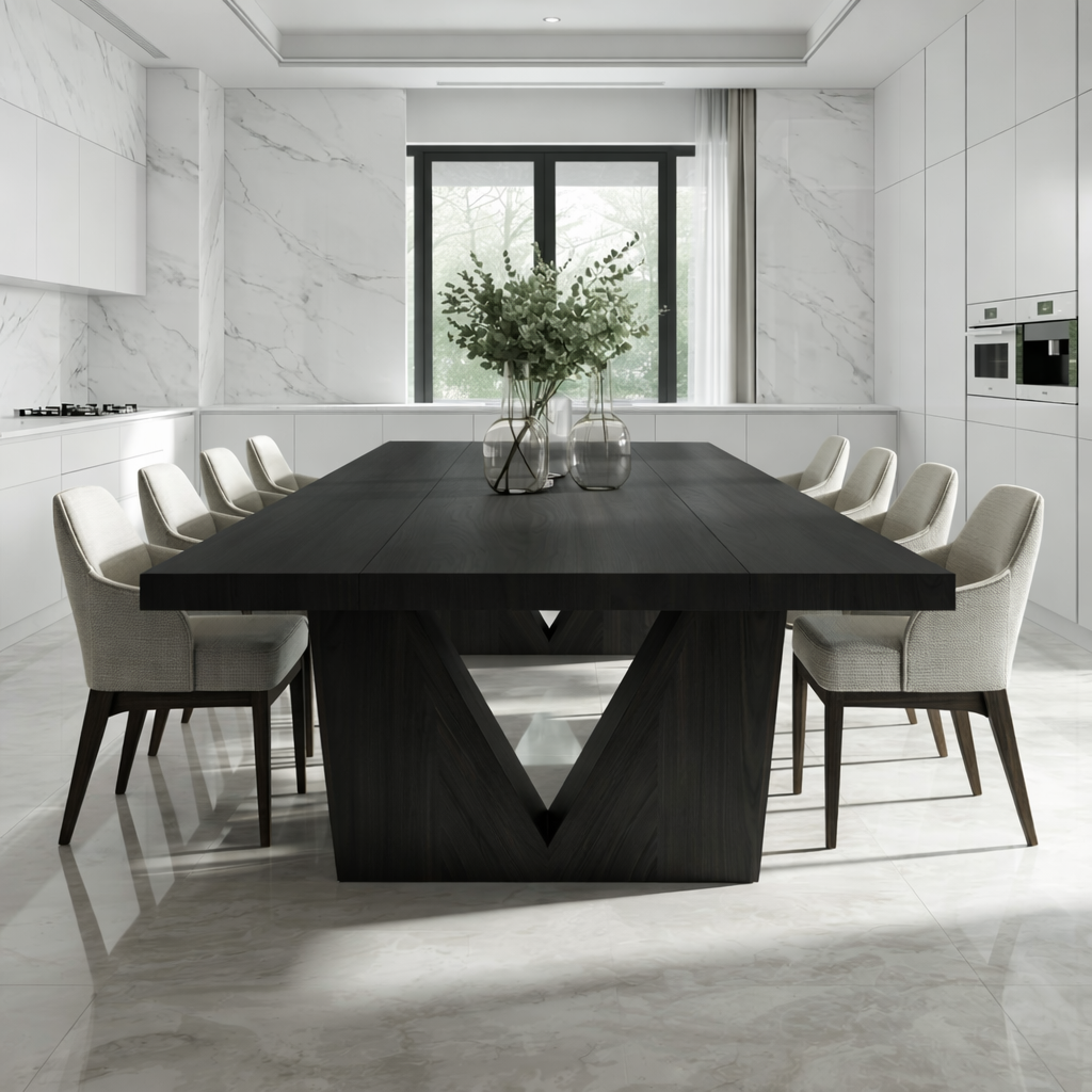 Modern Large Dining Table Sculptural V Base Rectangular Kitchen Dining Room Furniture
