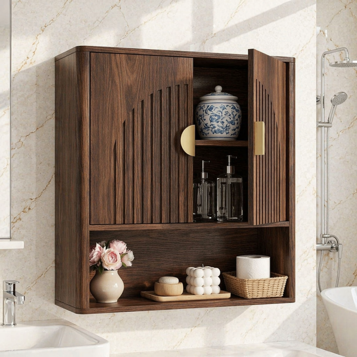 Floating Bathroom Cabinet, Modern Wall Mounted Vanity Storage Open Shelf Organizer