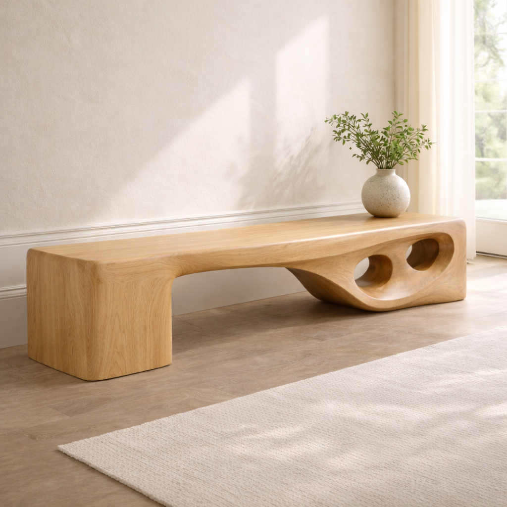 Modern Entryway Bench Sculptural Curved Hallway Seat Organic Statement Furniture