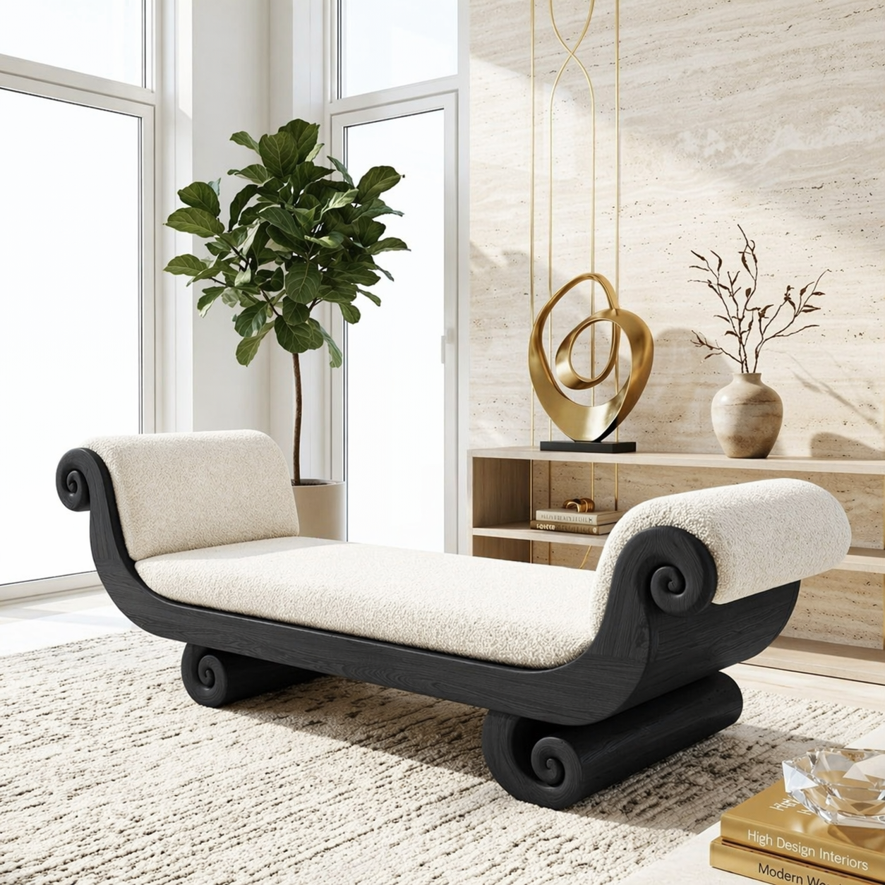 Sculptural Curved Chaise Lounge, Luxury Accent Seating for Elegant Modern Interiors