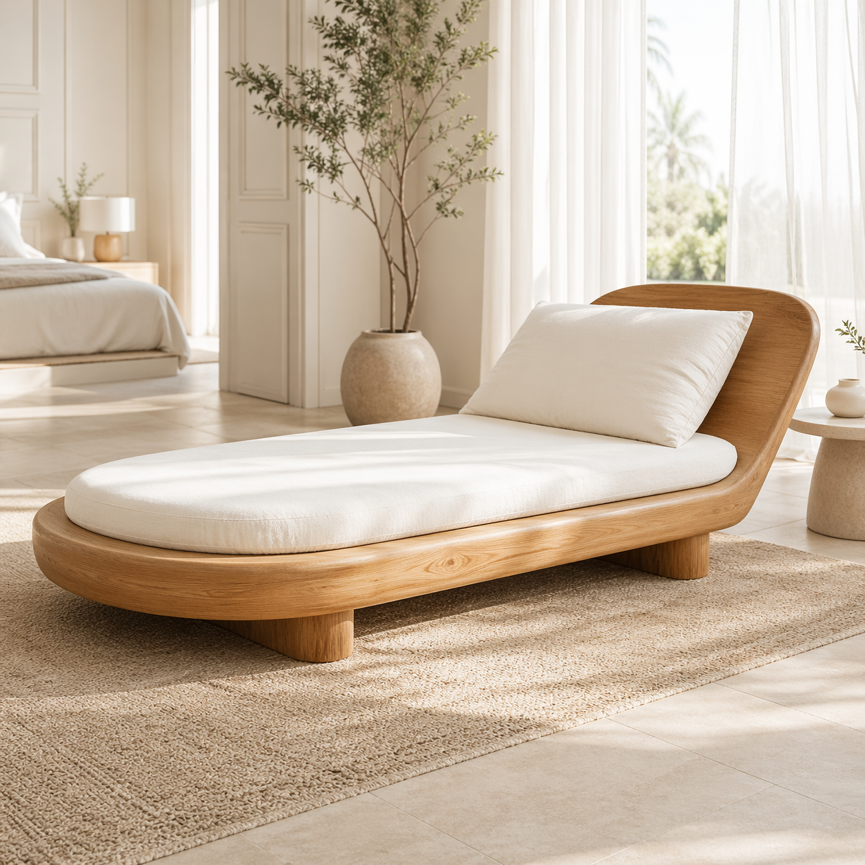 Modern Curved Chaise Lounge Daybed with Cushion for Bedroom Reading Nook