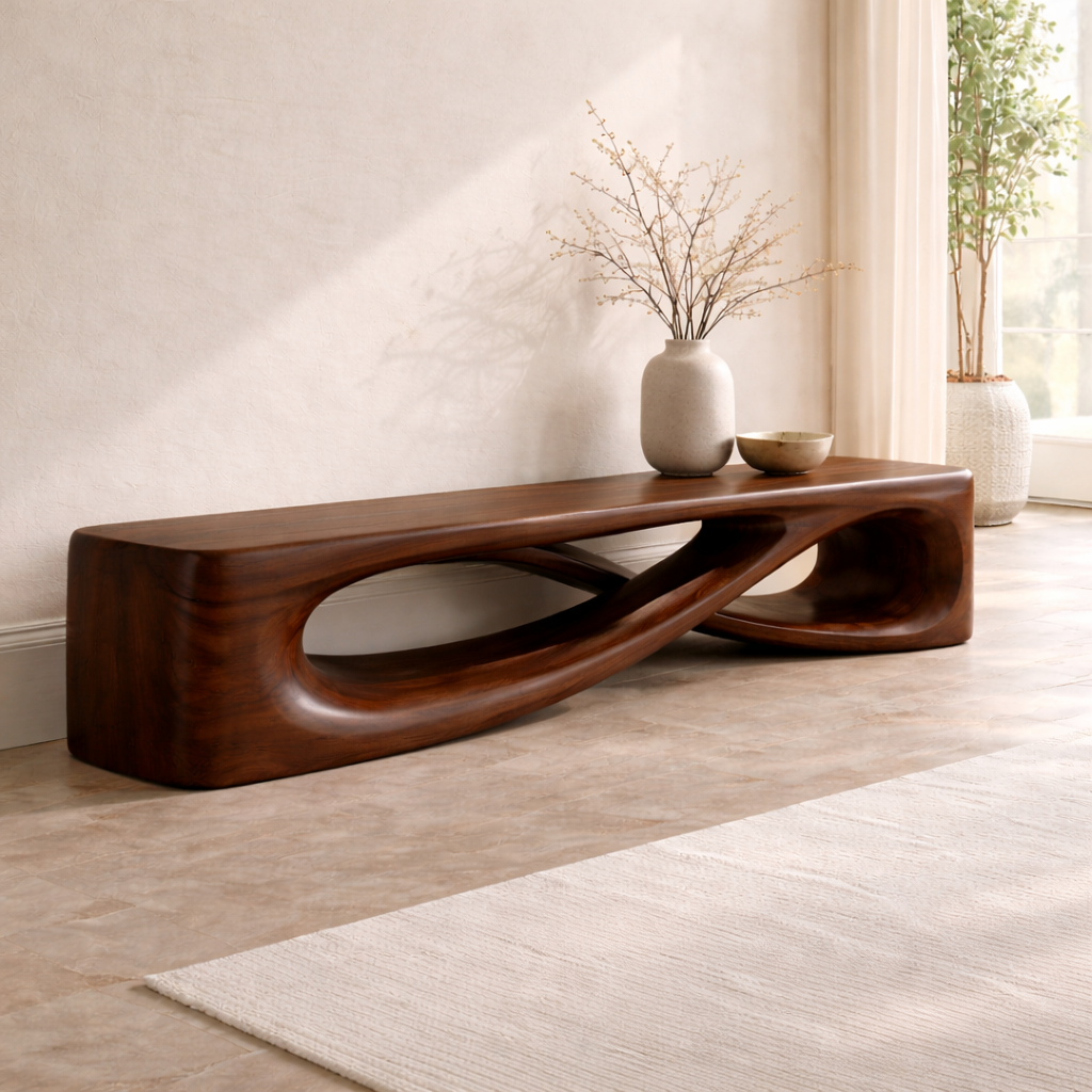 Modern Sculptural Entryway Bench Curved Hallway Seat Organic Statement Furniture