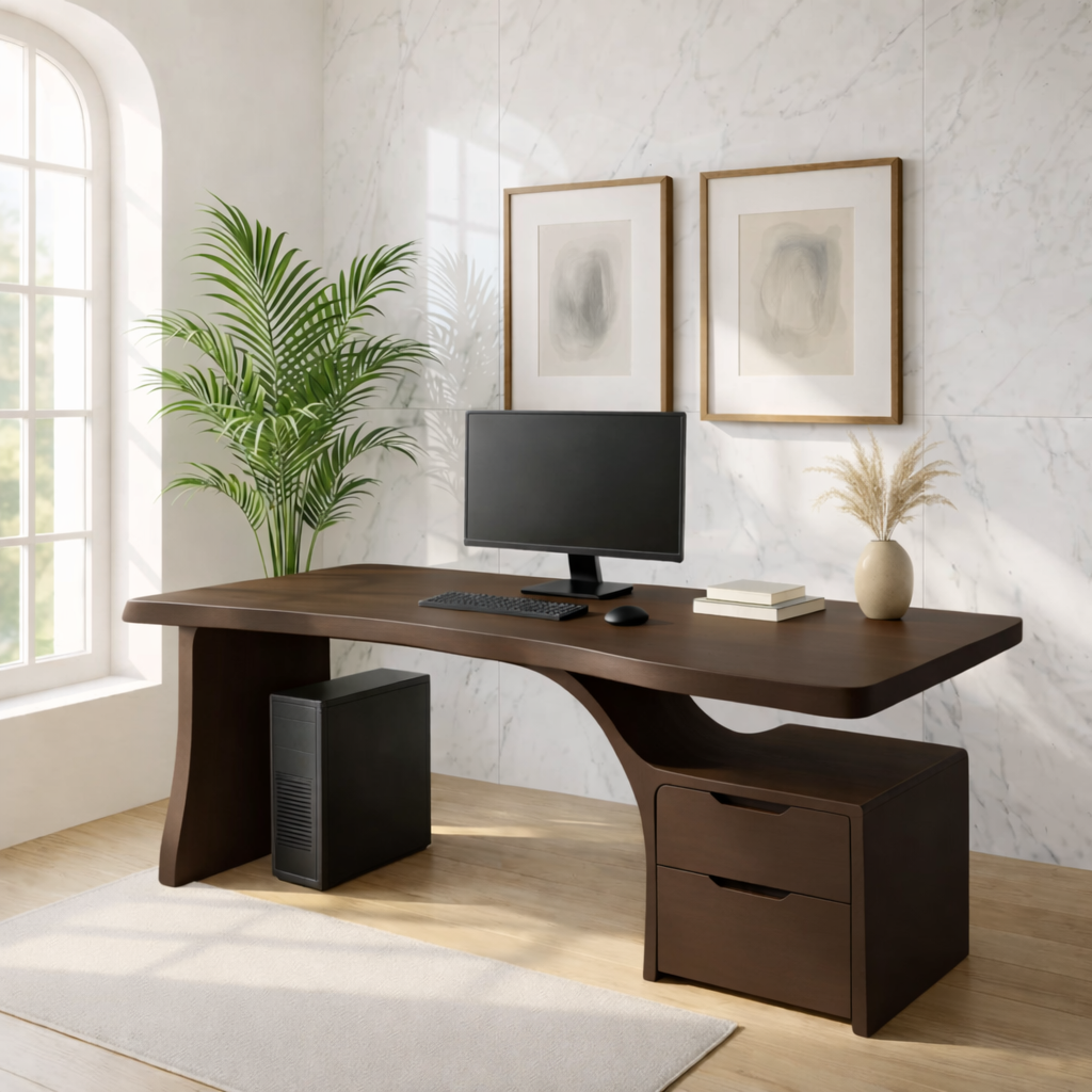 Live Edge Executive Desk Modern Office Desk With Drawer Storage Large Workspace