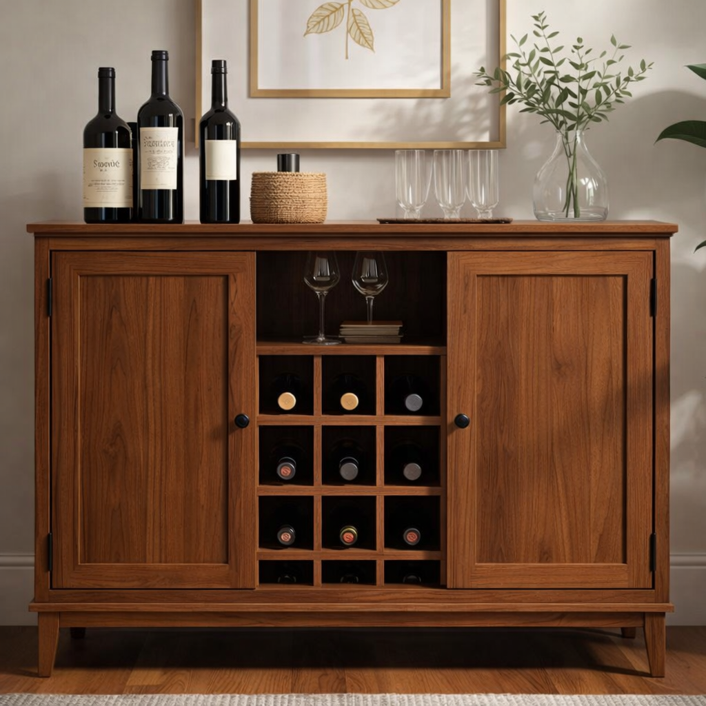 Handcrafted Solid Wood Wine Cabinet Storage Sideboard with Glass Holder Modern Home Bar