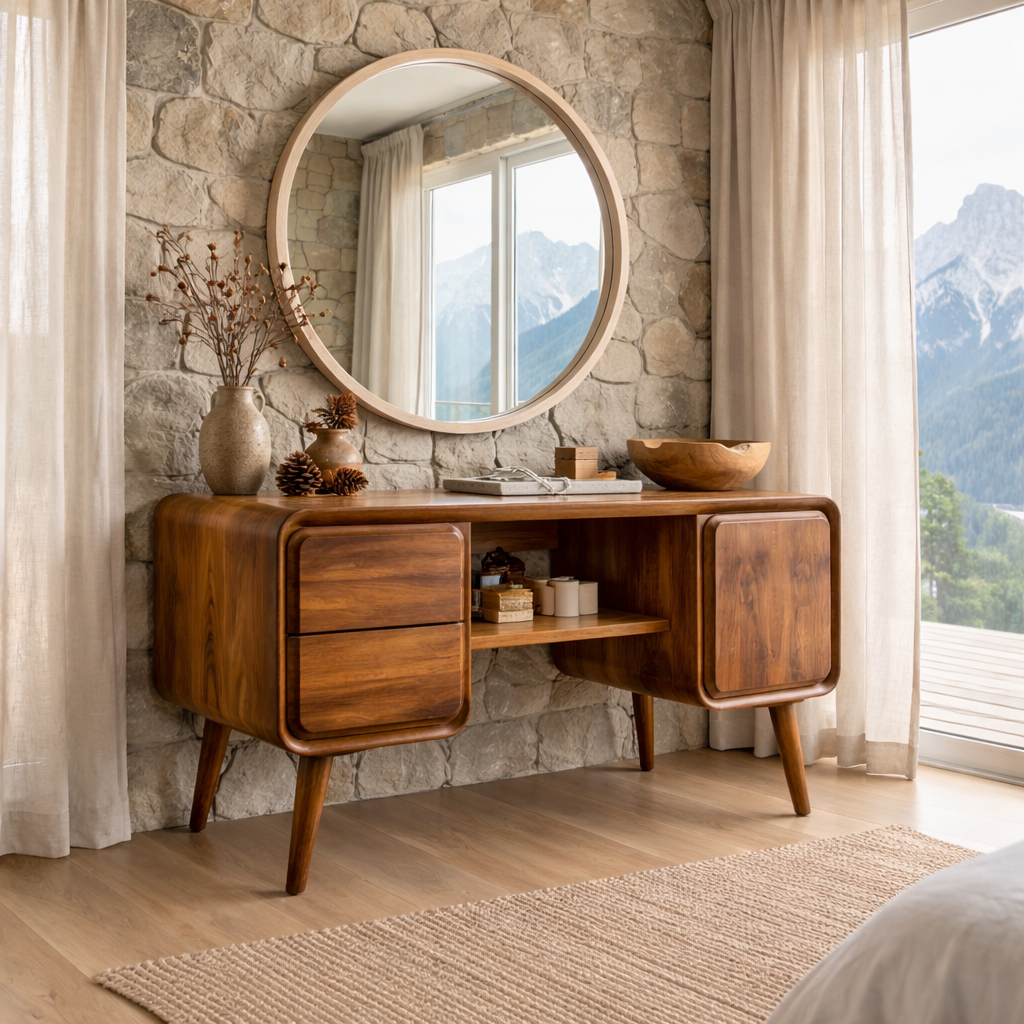 Solid Wood Makeup Vanity with Storage | Modern, Minimalist Design for Bedroom