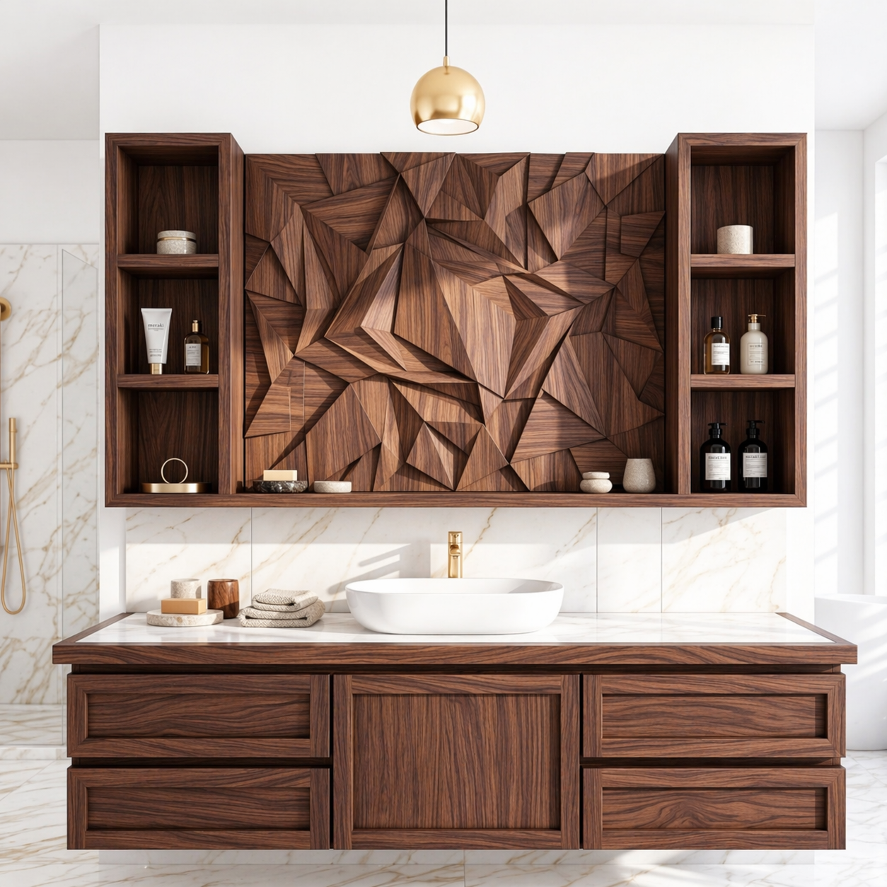 Floating Bathroom Cabinet, Geometric Wall Mounted Vanity Storage Organizer Shelf