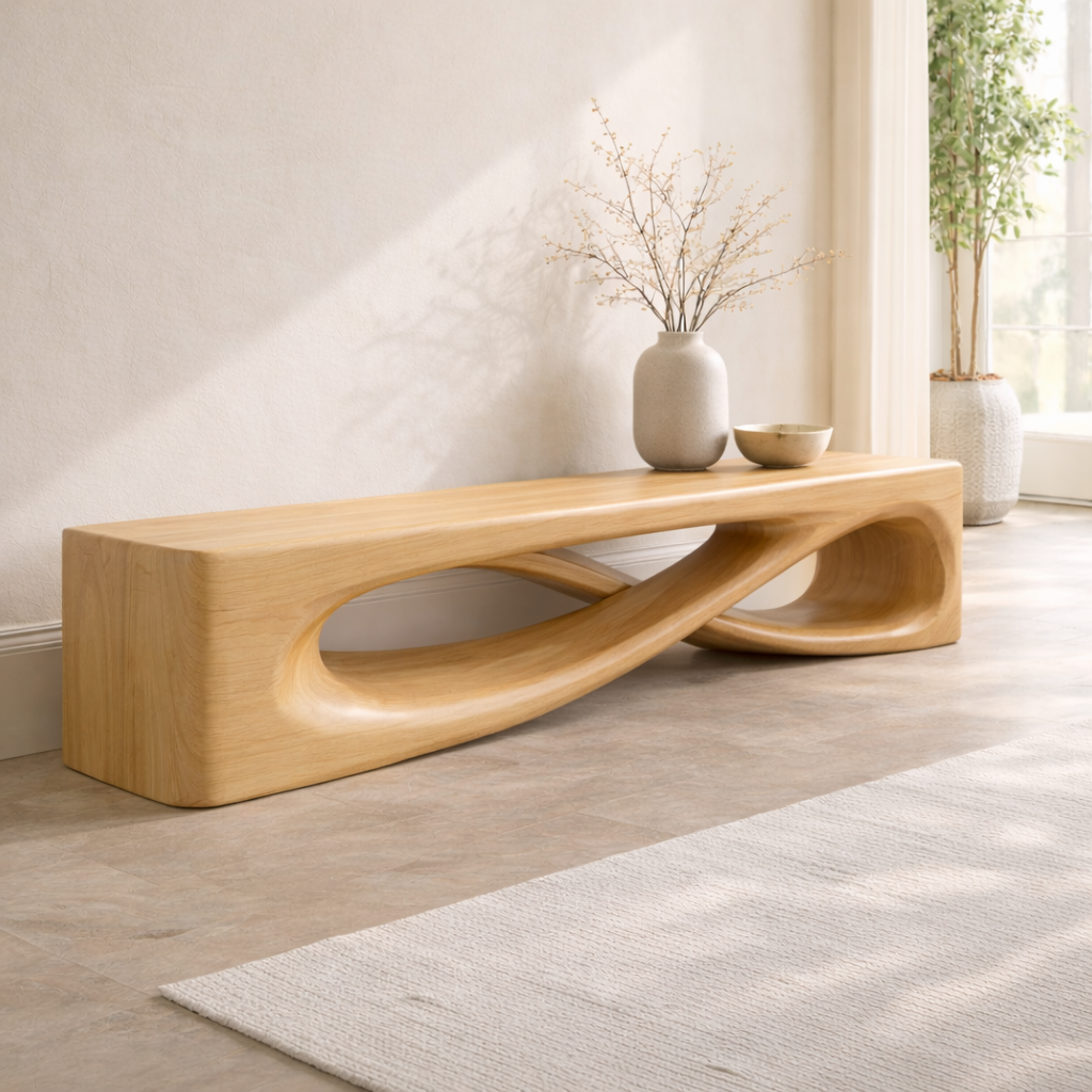 Modern Sculptural Entryway Bench Curved Hallway Seat Organic Statement Furniture