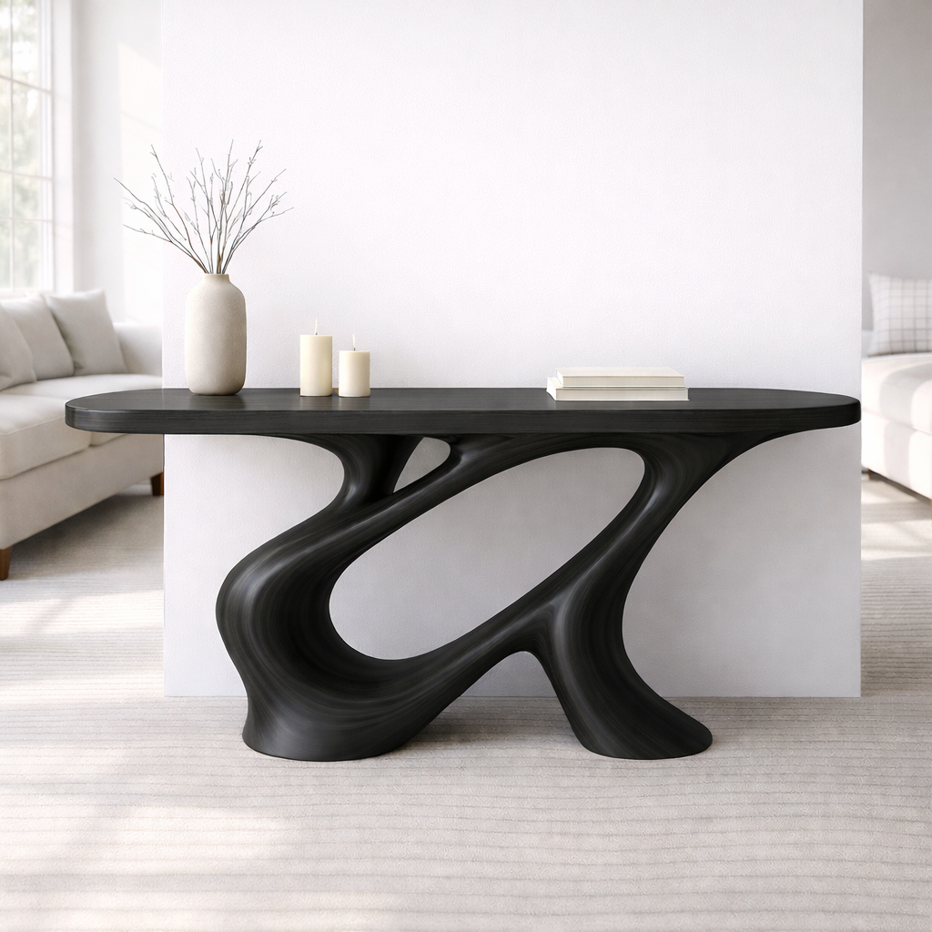 Modern Solid Wood Console Table, Sculptural Organic Base Walnut Entryway Hallway Statement Furniture Kitchnce