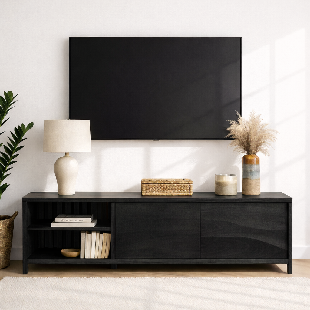 Modern Wood TV Stand With Cabinet and Open Shelf Long Media Console Entertainment Center Kitchnce