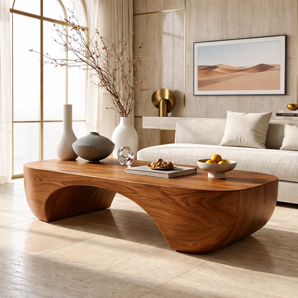 Elegant Wooden Coffee Table with Sculpted Curved Design