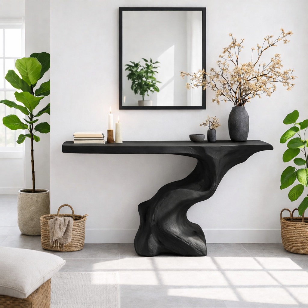 Sculptural Solid Wood Console Table, Organic Modern Entryway Statement