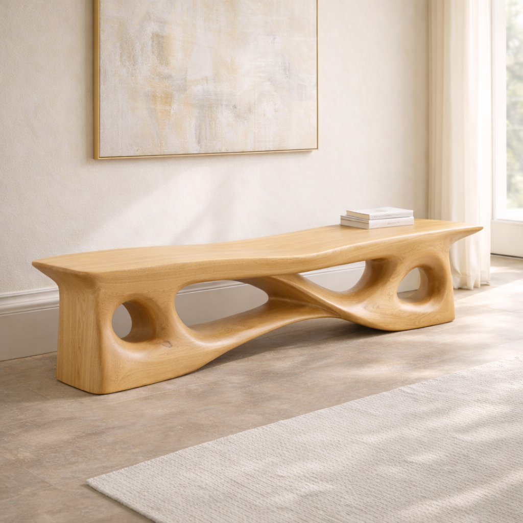 Sculptural Entryway Bench Organic Curved Hallway Seat Statement Minimalist Furniture