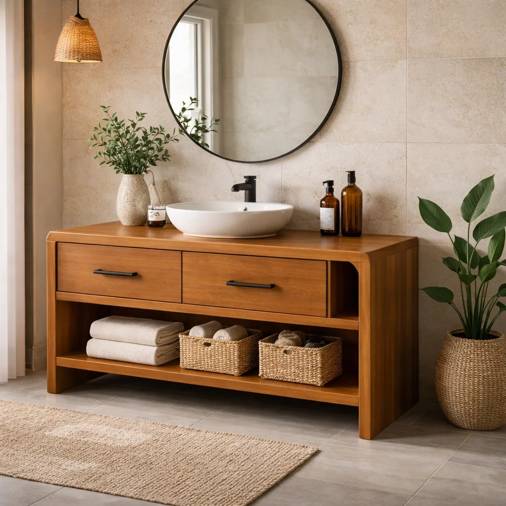 Solid Wood Bathroom Vanity with Drawers and Open Shelf β Modern Vanity Cabinet