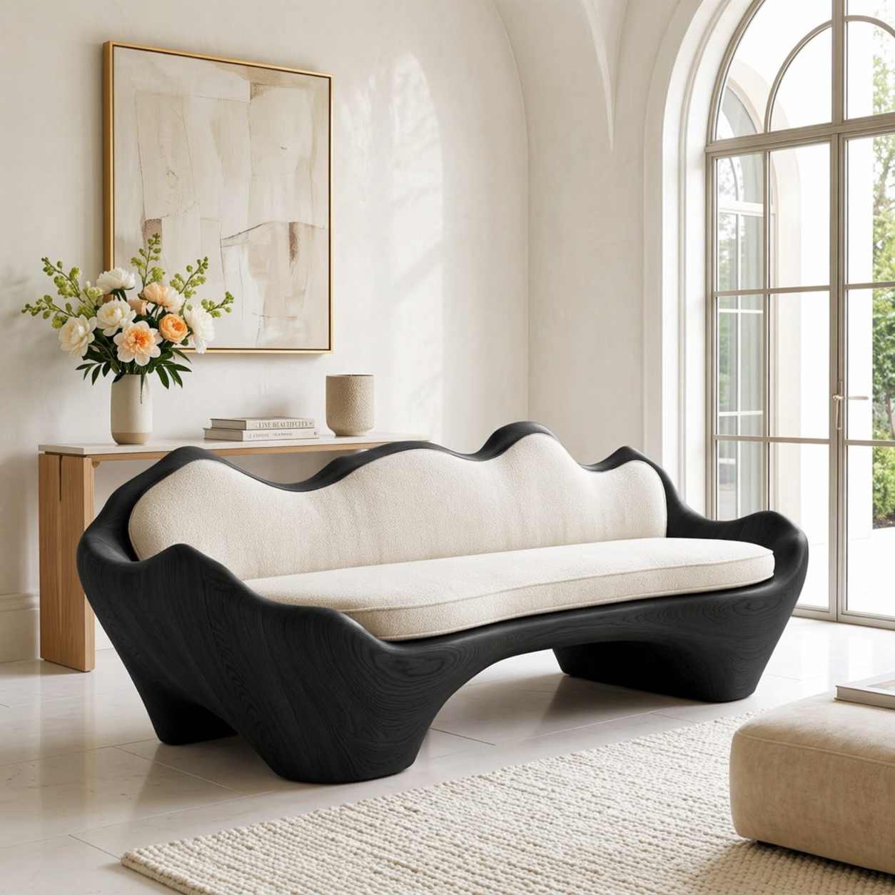 Sculptural Curved Upholstered Sofa, Luxury Statement Seating for Elegant Interiors