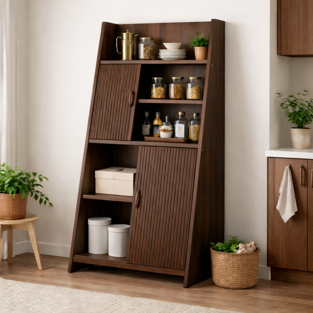 Solid Wood Bar Cabinet with Sliding Doors – Modern Liquor Storage Cabinet