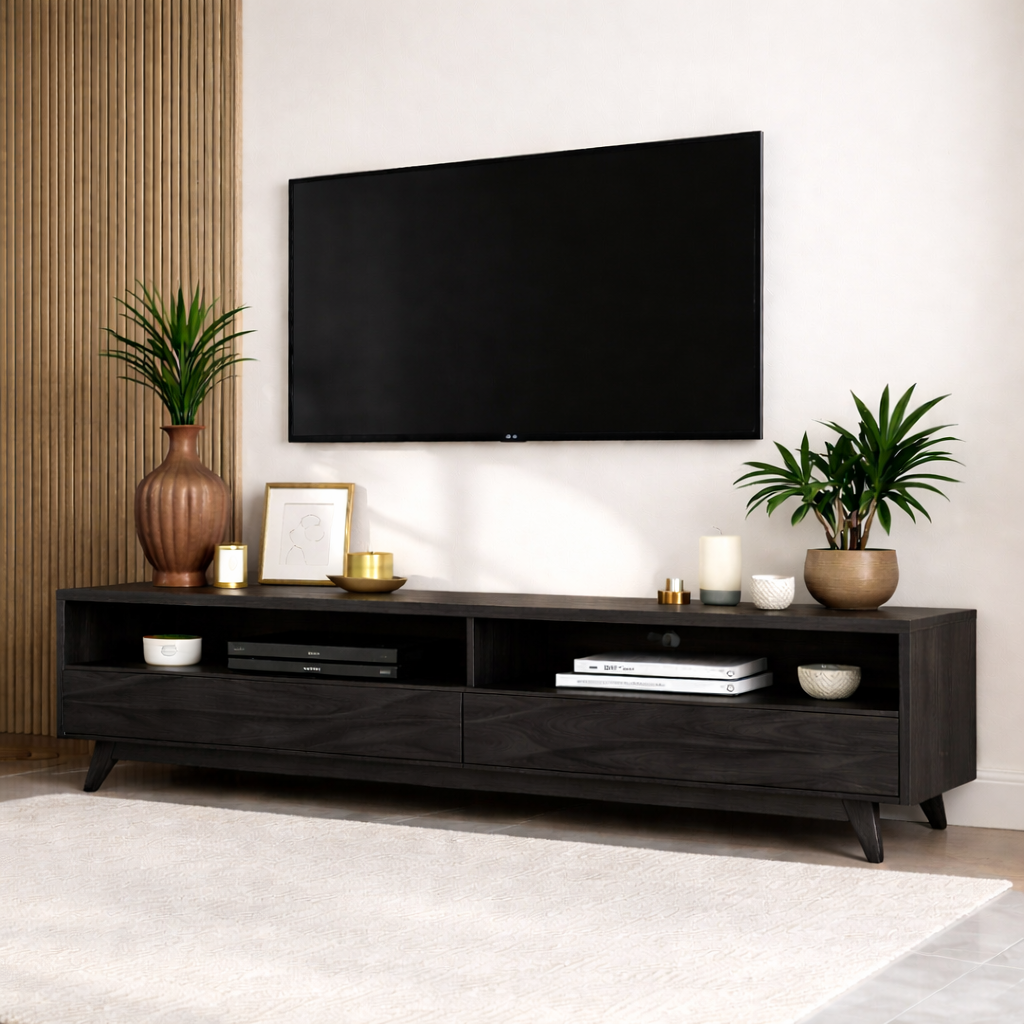 Mid Century Solid Wood TV Stand Long Low Profile Media Console Entertainment Unit Kitchnce