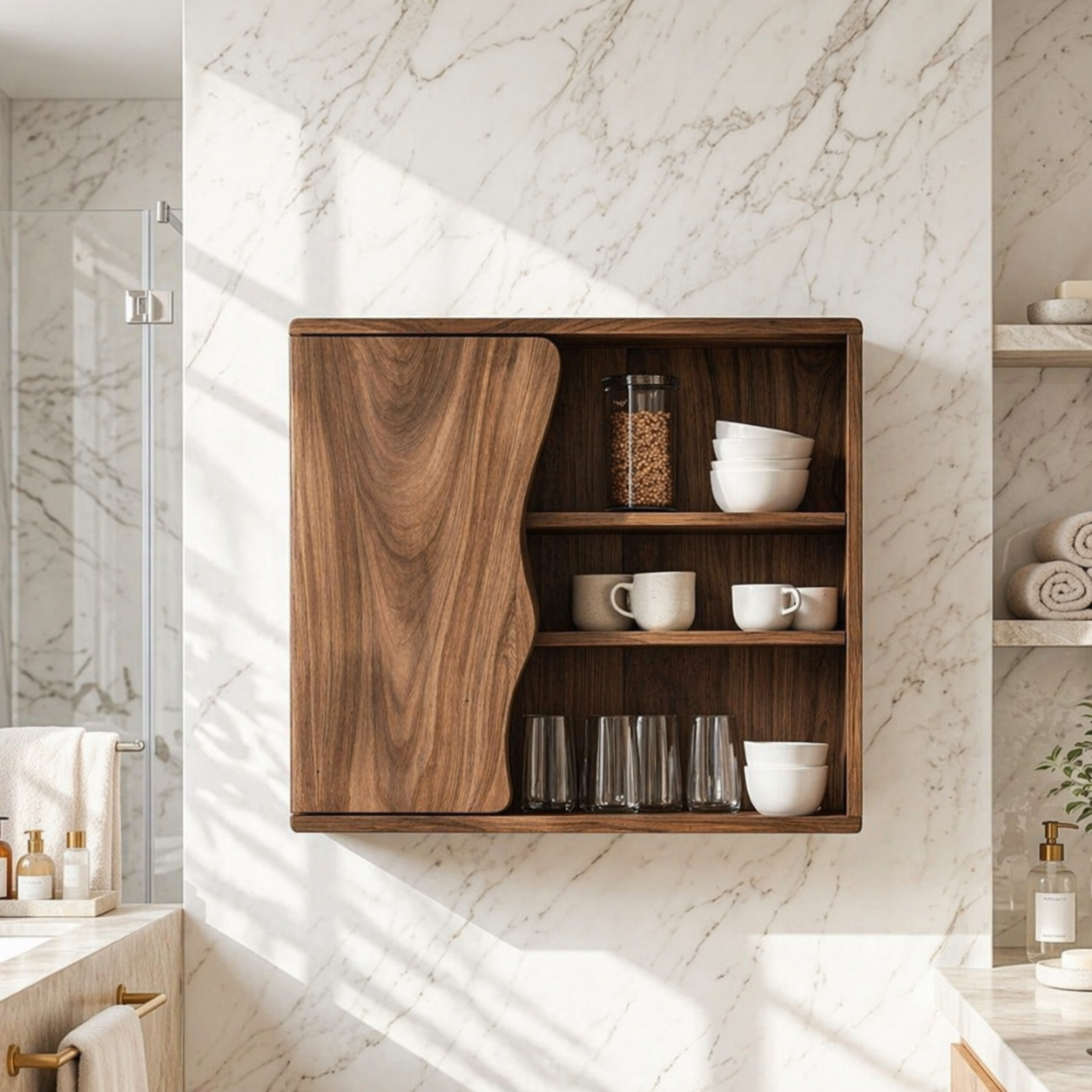 Floating Bathroom Cabinet, Modern Organic Wall Mounted Vanity Storage Shelf Unit