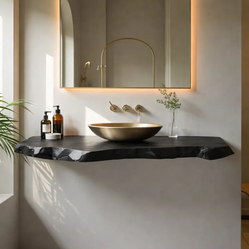 Solid Wood Floating Bathroom Vanity Live Edge Wall Mount β Modern Natural