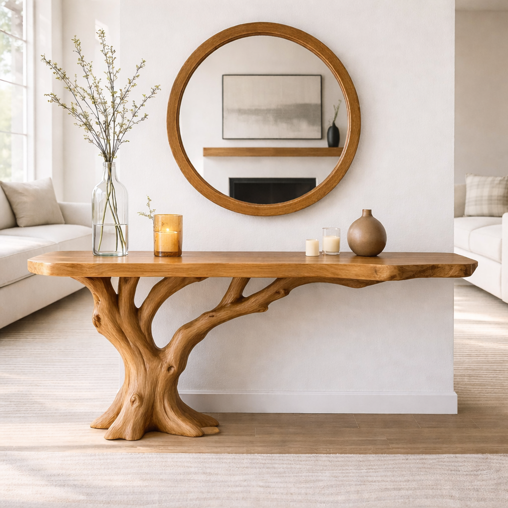 Tree Root Solid Wood Console Table, Organic Sculptural Entryway Table