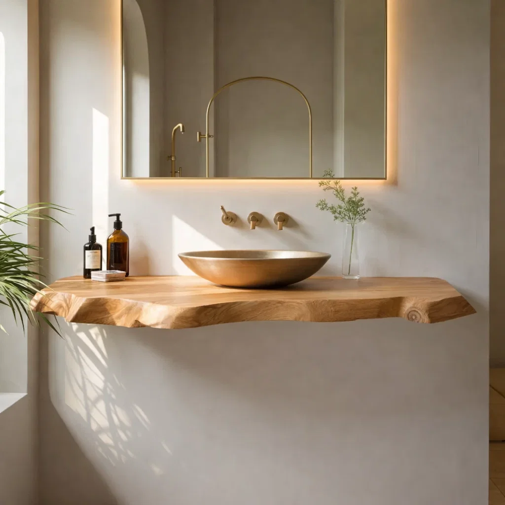 Solid Wood Floating Bathroom Vanity Live Edge Wall Mount β Modern Natural