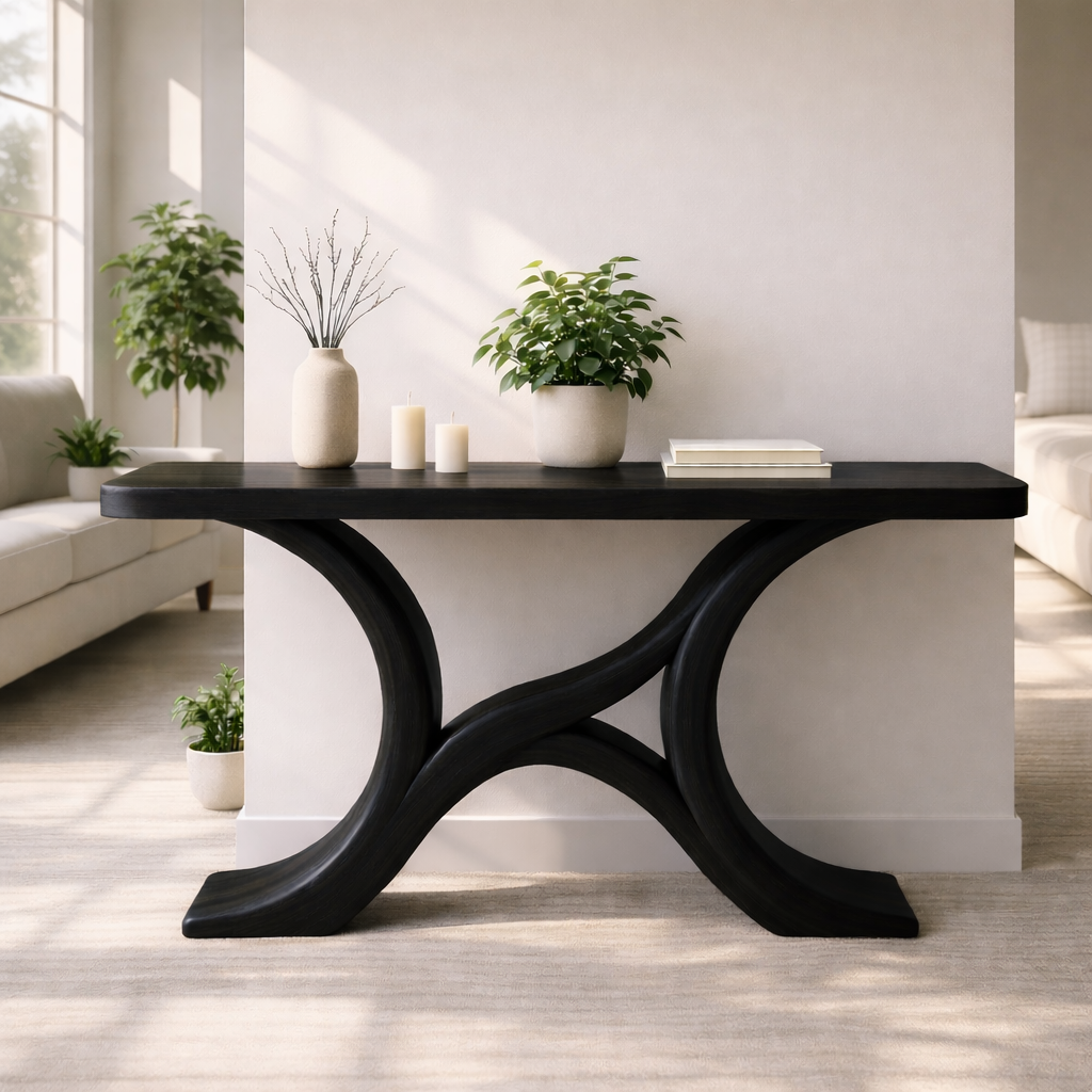 Modern Solid Wood Console Table, Sculptural Curved Base Entryway Hallway Statement Furniture Kitchnce