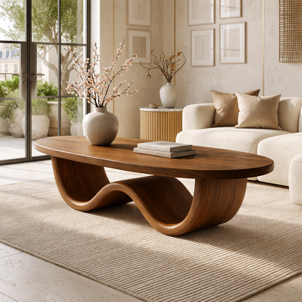 Sculptural Wooden Coffee Table with Elegant Curved Design