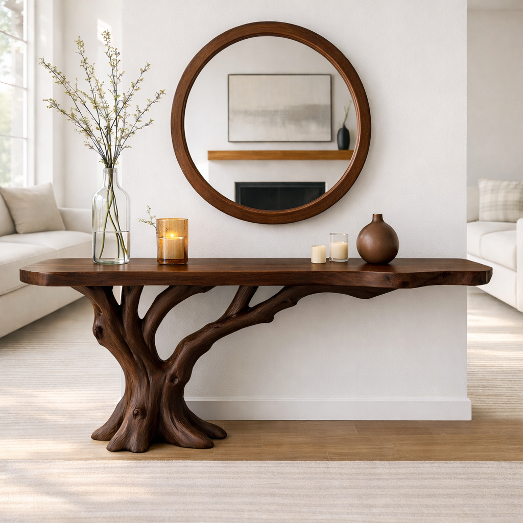 Tree Root Solid Wood Console Table, Organic Sculptural Entryway Table