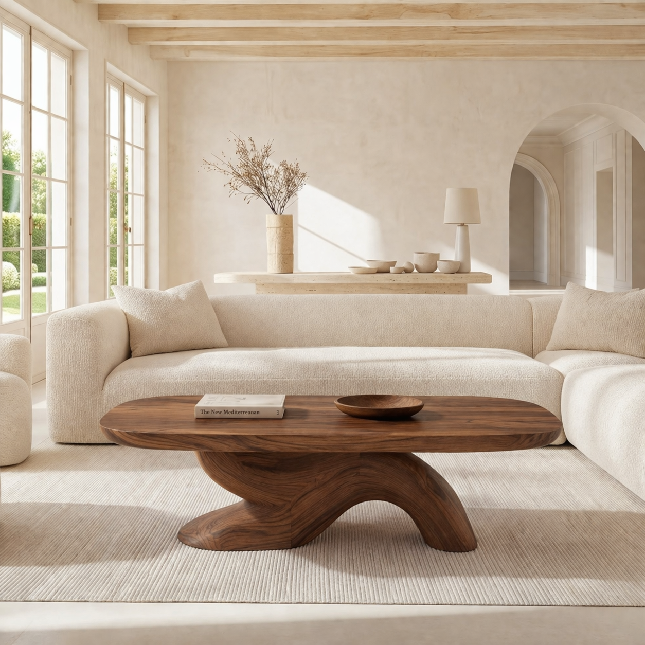 Organic Sculptural Coffee Table with Oval Top, Modern Minimalist Living Room Centerpiece