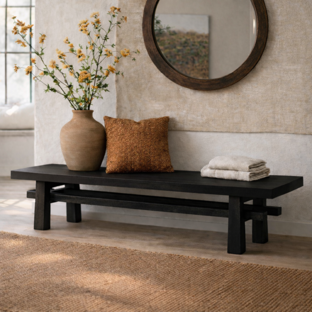 Rustic Solid Wood Entryway Bench, Farmhouse Hallway Seating