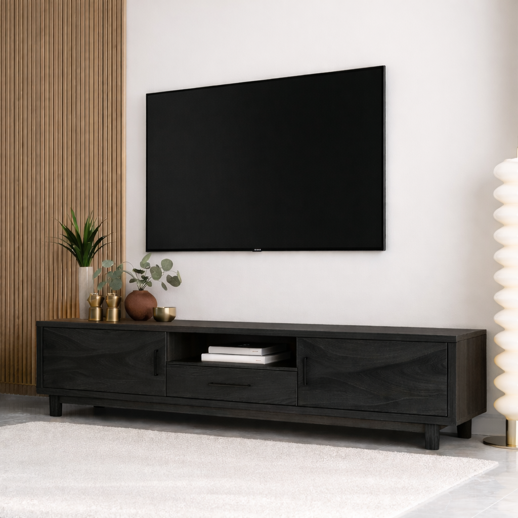 Mid Century Solid Wood TV Stand Wave Front Media Console Modern Entertainment Cabinet Kitchnce