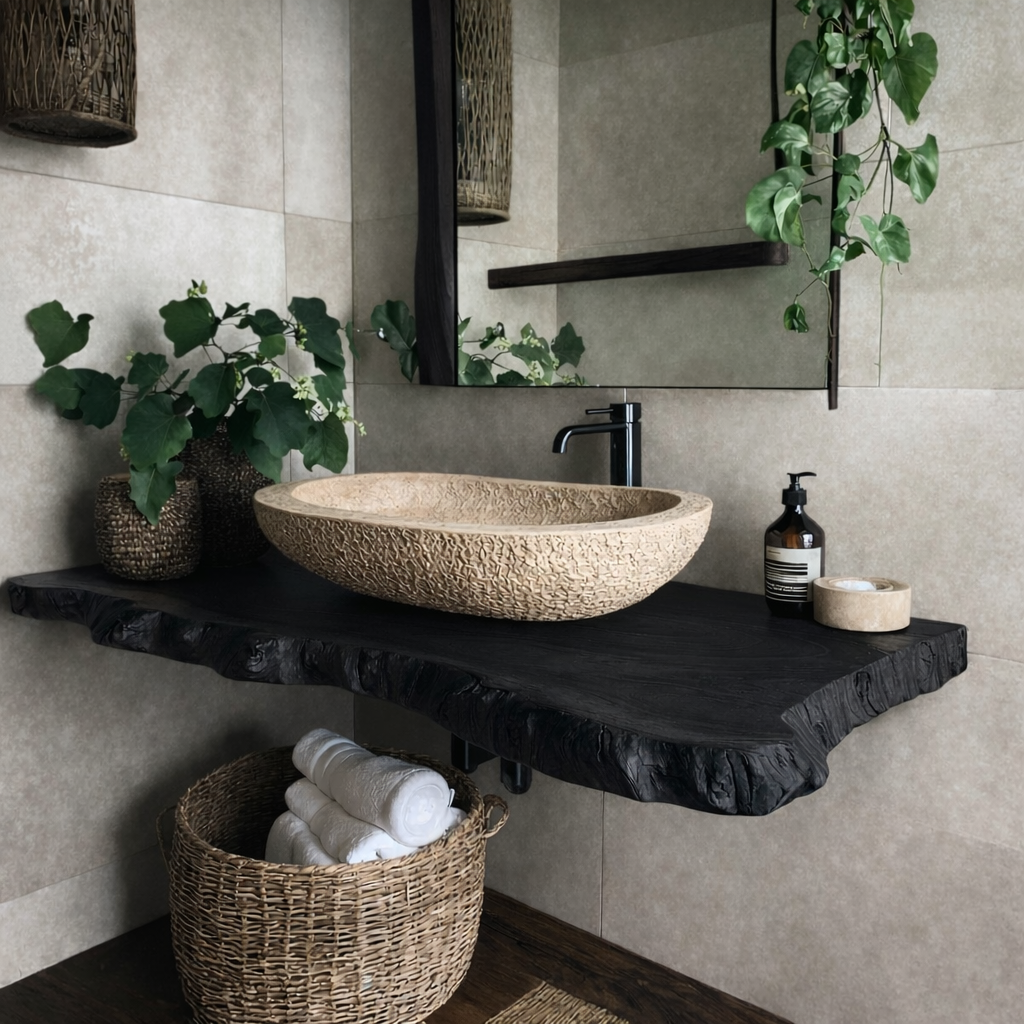 Solid Wood Floating Vanity Live Edge Wall Mount β Rustic Natural Style