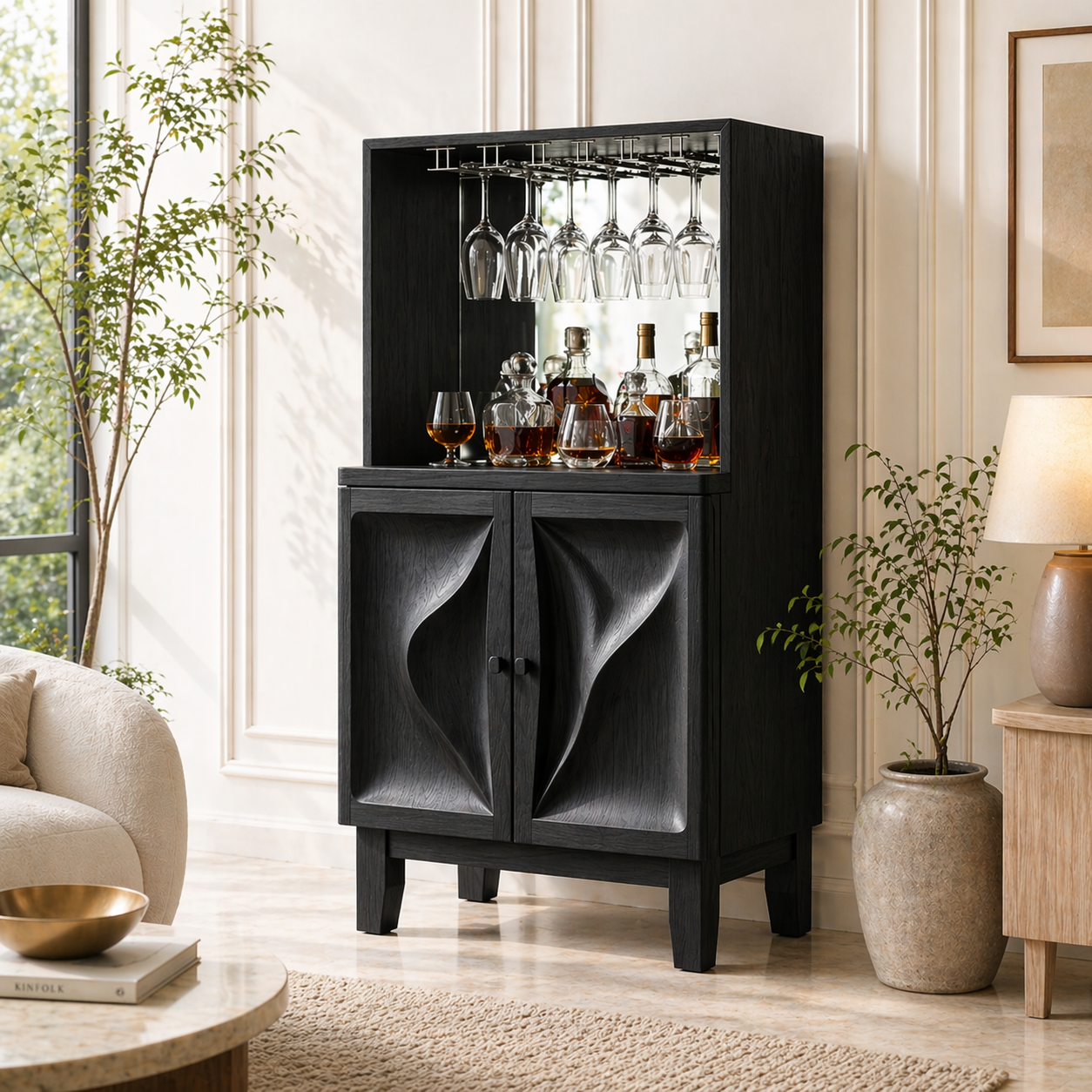 Modern Bar Cabinet Liquor Storage Glass Rack Home Entertaining Display Furniture