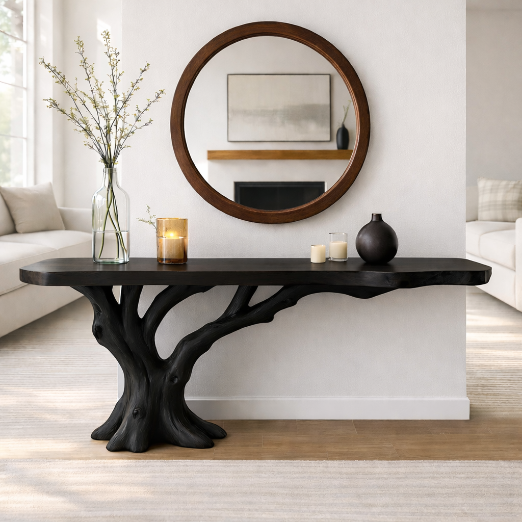 Tree Root Solid Wood Console Table, Organic Sculptural Entryway Table