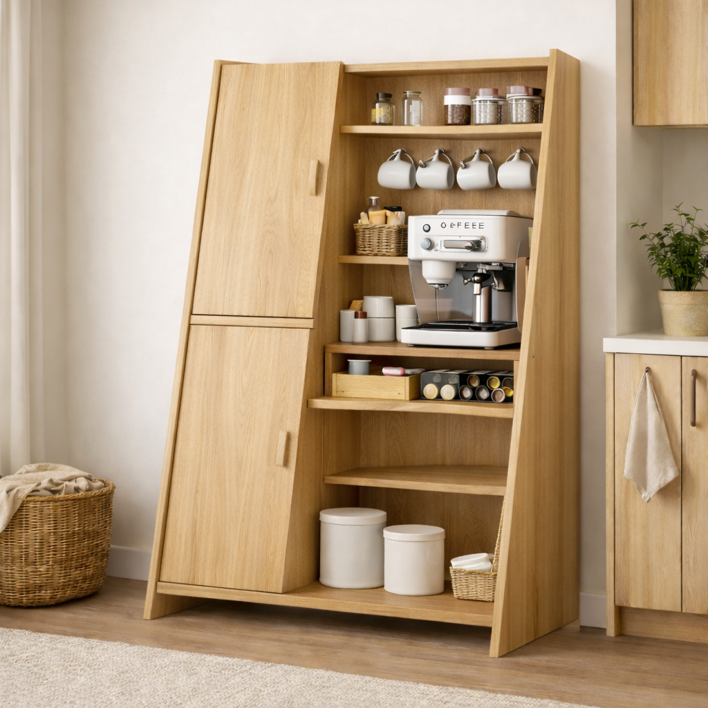 Solid Wood Bar Cabinet with Storage Shelves – Modern Home Coffee & Liquor Cabinet