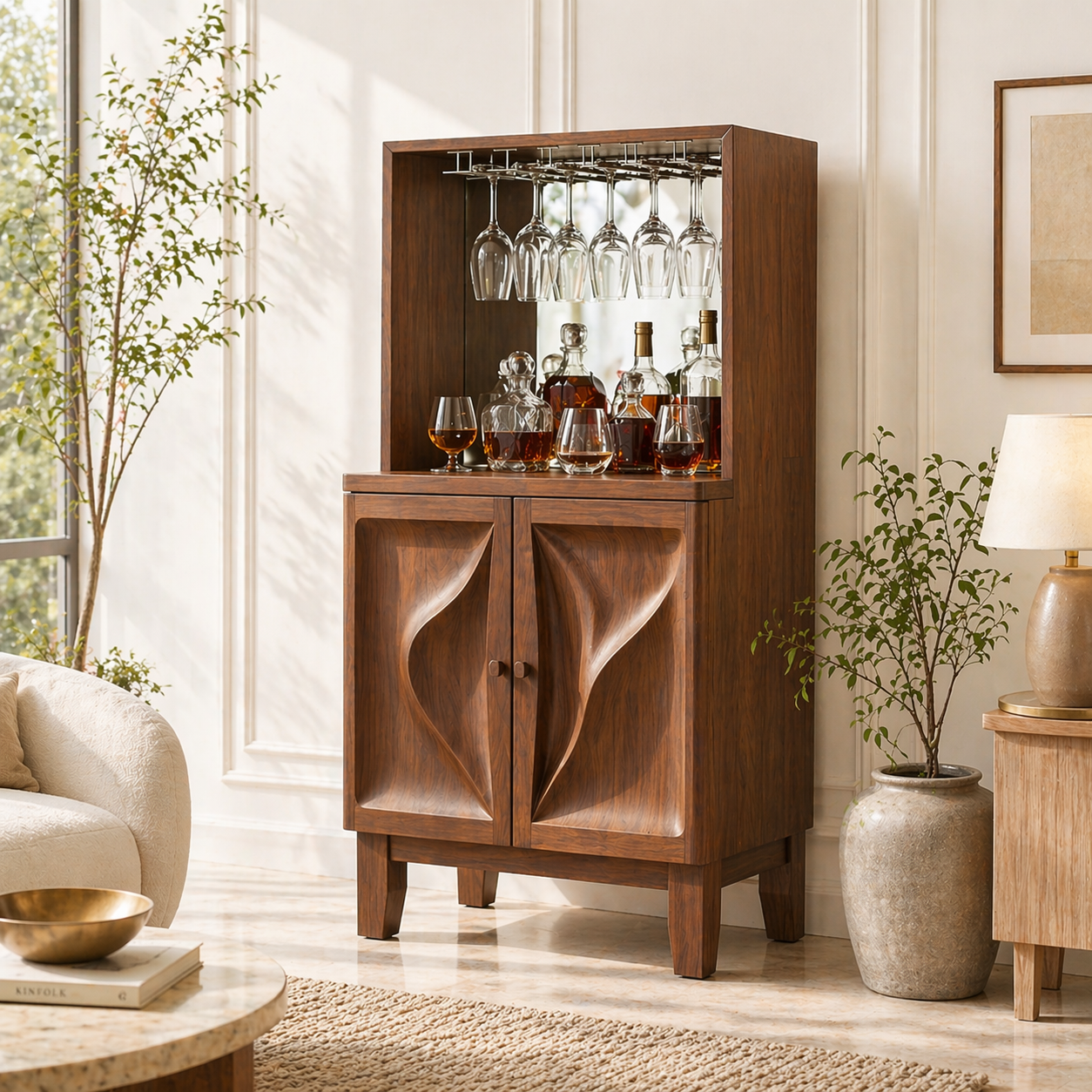 Modern Bar Cabinet Liquor Storage Glass Rack Home Entertaining Display Furniture