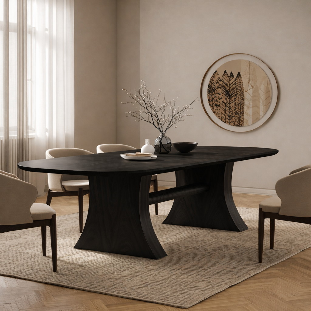 Modern Oval Dining Table Curved Pedestal Base Minimalist Dining Room Table for Home