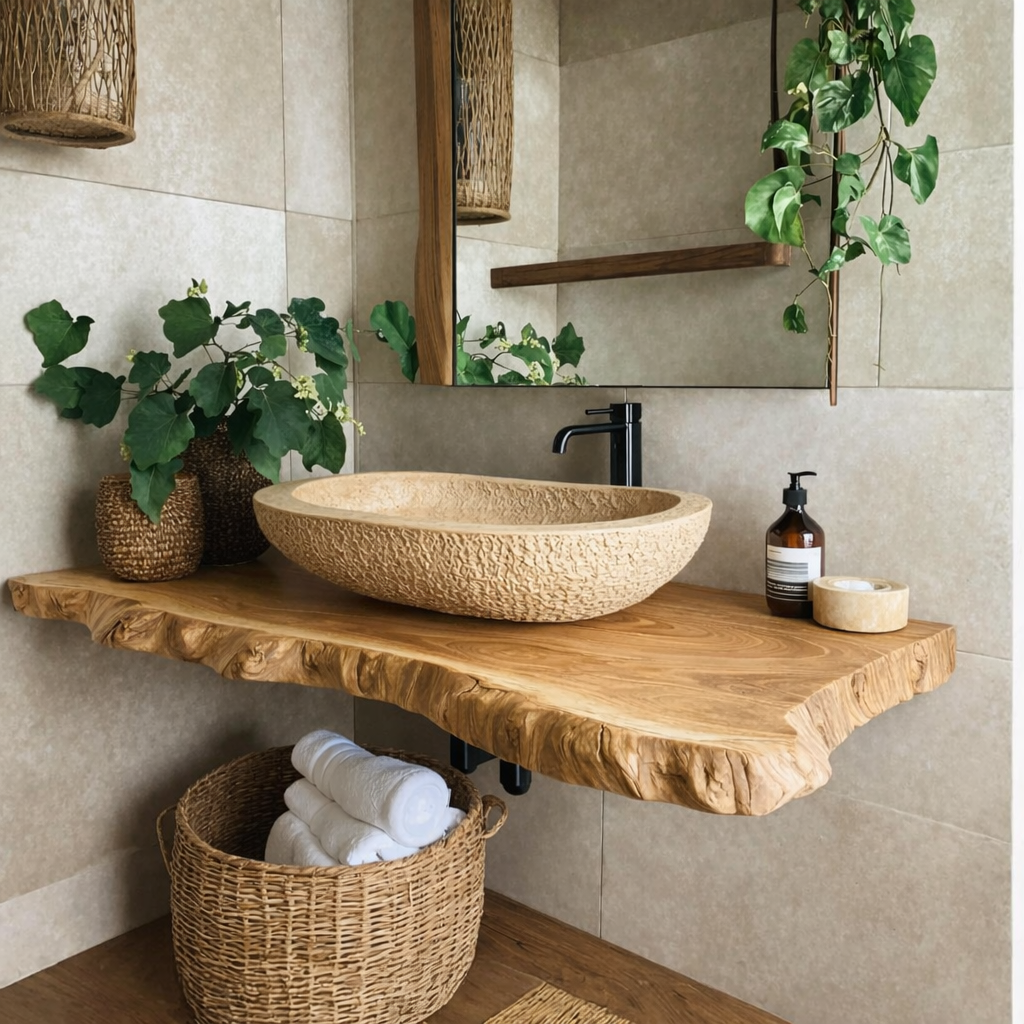 Solid Wood Floating Vanity Live Edge Wall Mount β Rustic Natural Style