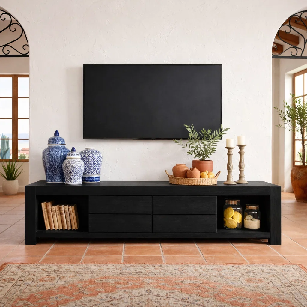 Solid Wood Media Console with Storage – Modern TV Stand for Living Room