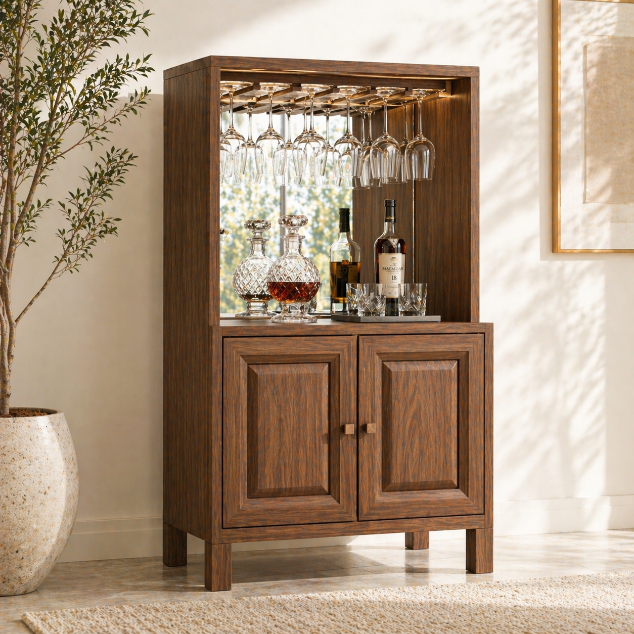 Modern Bar Cabinet Liquor Storage Glass Rack Home Entertaining Display Cabinet