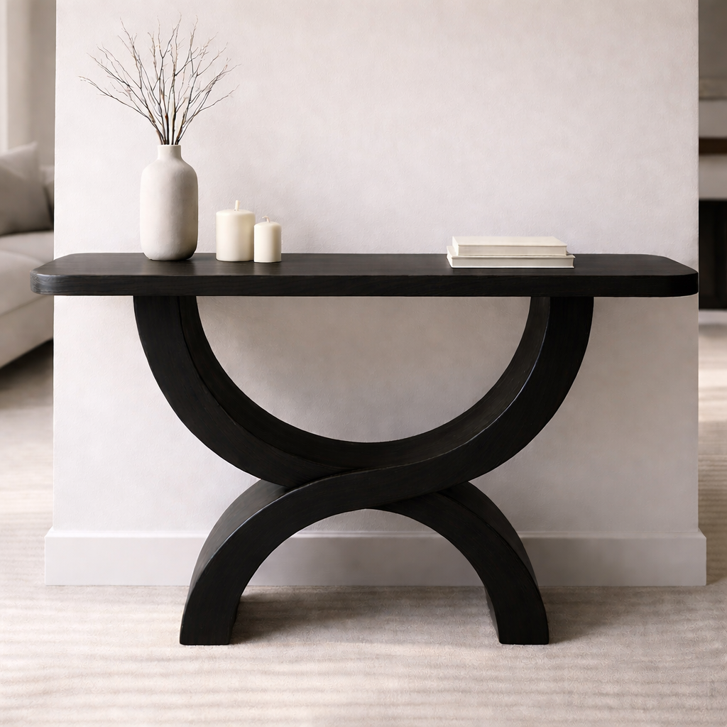 Modern Solid Wood Console Table, Sculptural Arch Base Entryway Hallway Statement Furniture Kitchnce