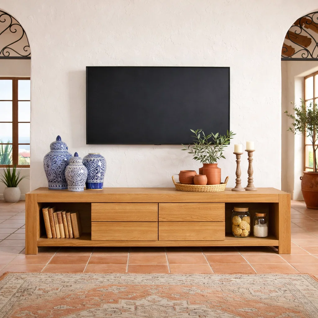 Solid Wood Media Console with Storage – Modern TV Stand for Living Room