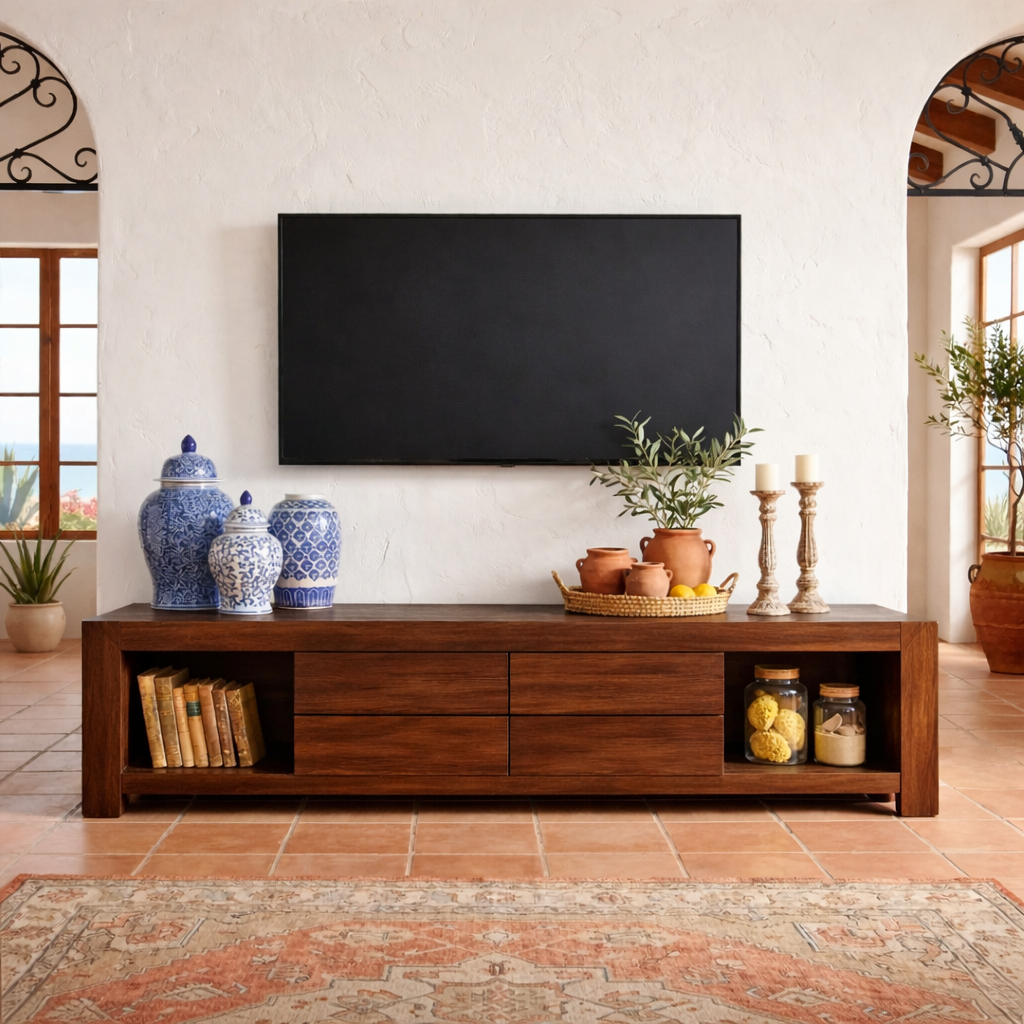 Solid Wood Media Console with Storage – Modern TV Stand for Living Room