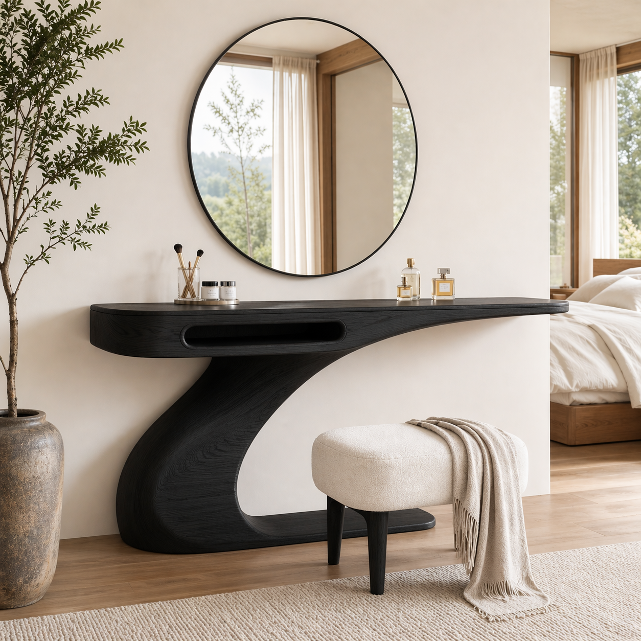 Modern Floating Makeup Vanity Table Sculptural Design Minimal Bedroom Console
