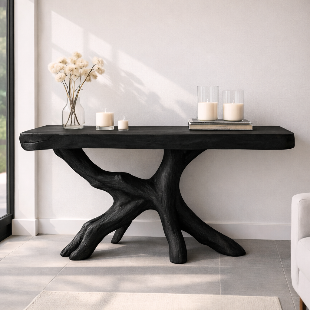 Rustic Solid Wood Console Table, Natural Tree Root Base Entryway Hallway Statement Furniture Kitchnce