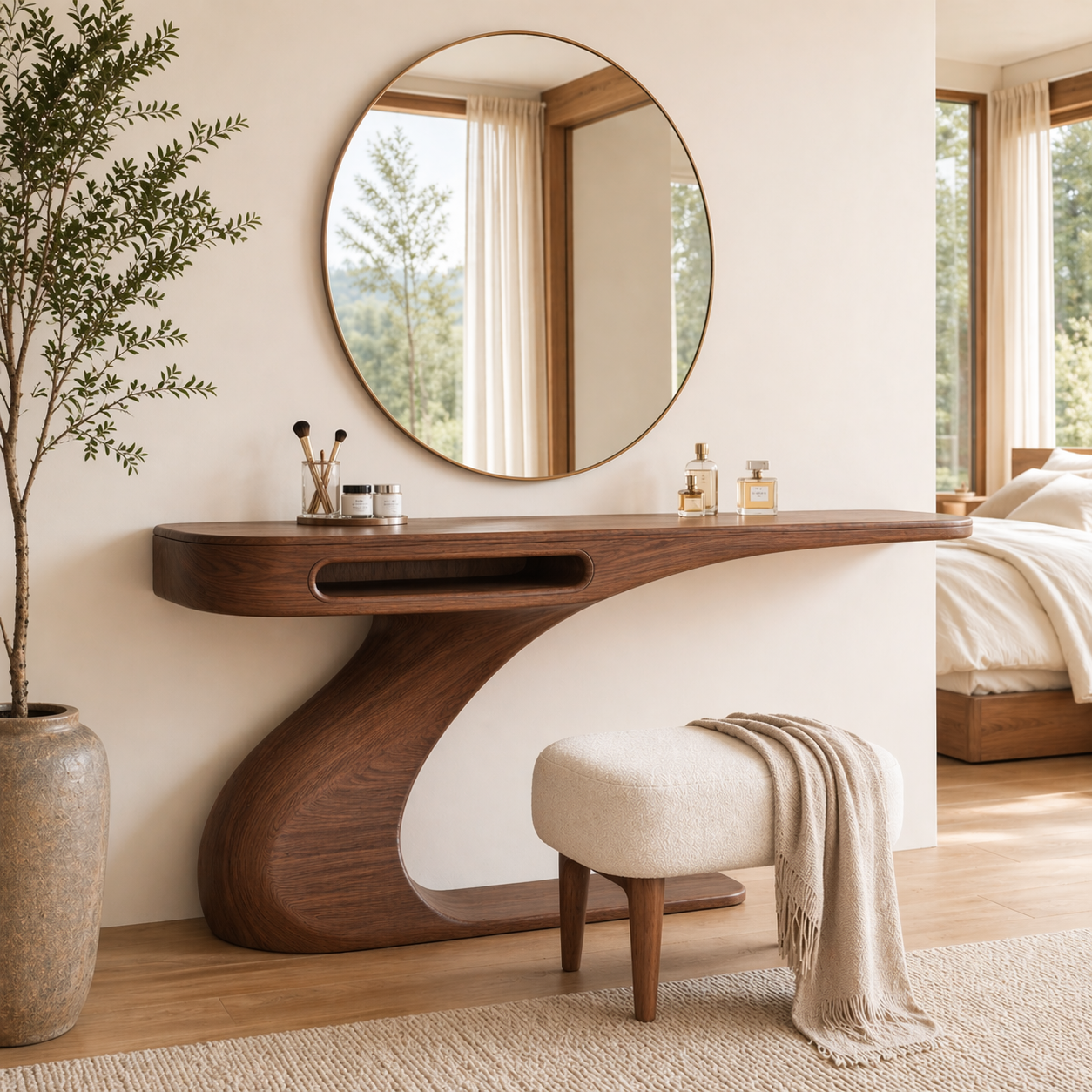 Modern Floating Makeup Vanity Table Sculptural Design Minimal Bedroom Console