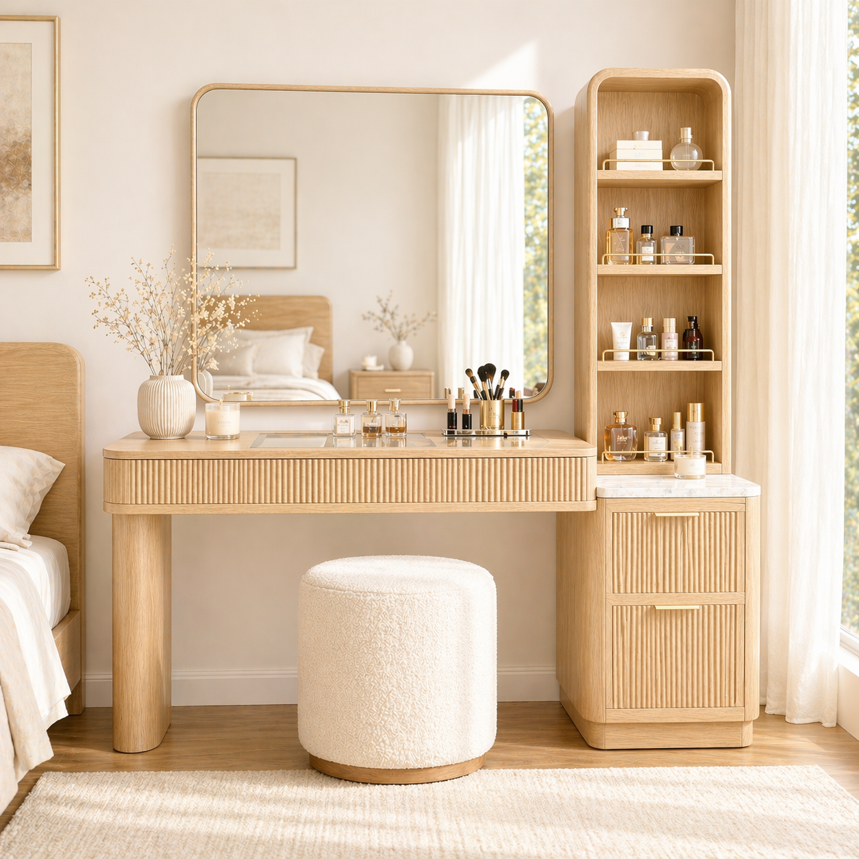 Modern Makeup Vanity Desk With Mirror Storage Shelves Dressing Table Bedroom Set